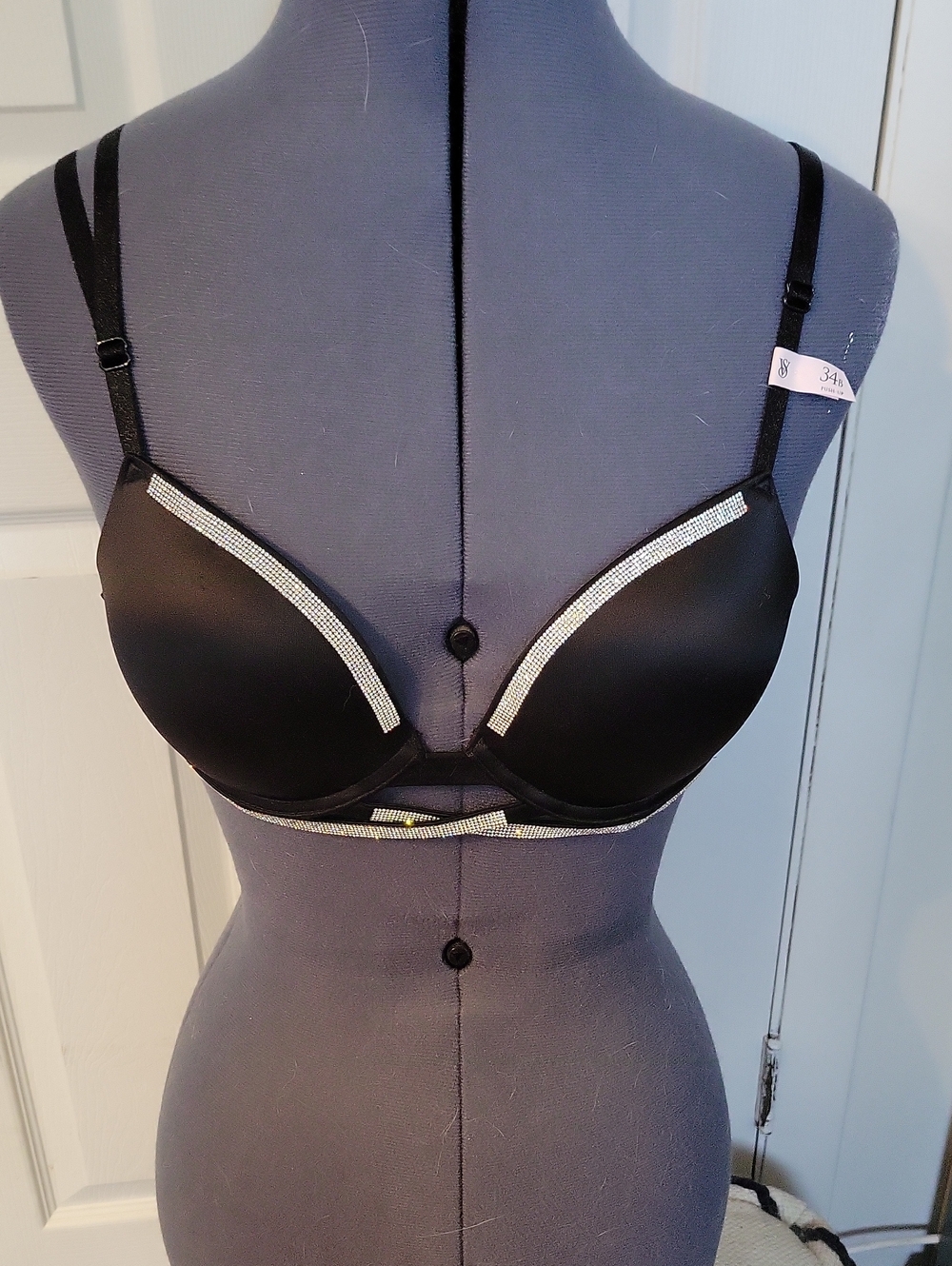 Victoria's Secret Black Push-Up Bra with Rhinestone Trim..NWT